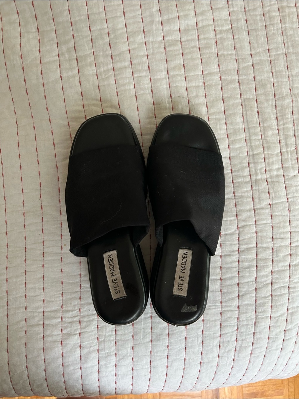 Steve Madden Black Platform Slide Sandals with Wide Band - Picture 3 of 5